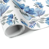 Blue Modern Waterverf Abstract Flowers Art Cadeaupapier (Rol Hoek)