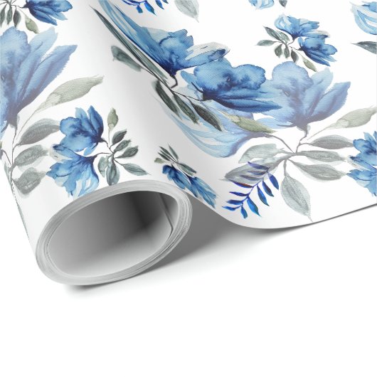 Blue Modern Waterverf Abstract Flowers Art Cadeaupapier (Rol Hoek)