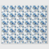 Blue Modern Waterverf Abstract Flowers Art Cadeaupapier (Vlak)