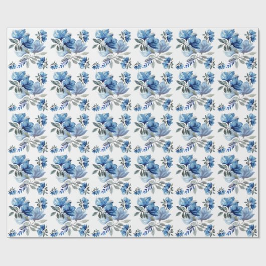 Blue Modern Waterverf Abstract Flowers Art Cadeaupapier (Vlak)