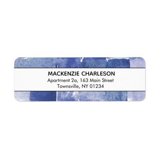 Blue Modern Waterverf Abstract geometrisch adres Etiket (Voorkant)