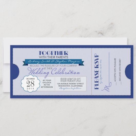 Blue Modern Wedding Ticket uitnodiging (Voorkant)