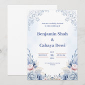 Blue Modern Wedding Uitnodiging (Voorkant / Achterkant)
