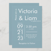 Blue Modern Wedding Uitnodiging (Voorkant / Achterkant)