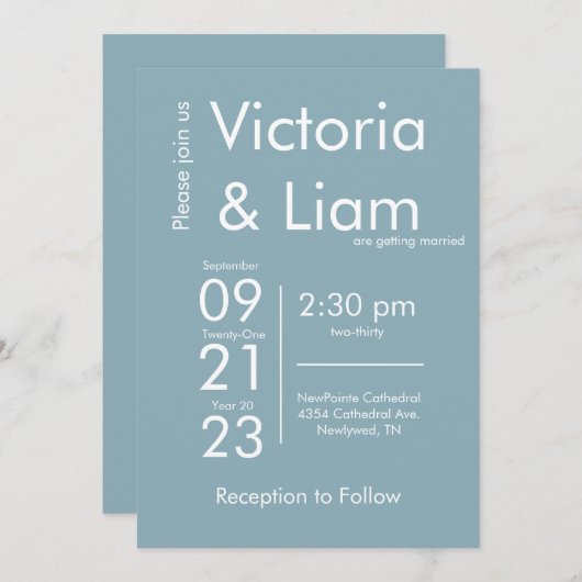 Blue Modern Wedding Uitnodiging (Voorkant / Achterkant)