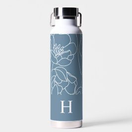 Blue Modern Wildflower Monogram Name Waterfles