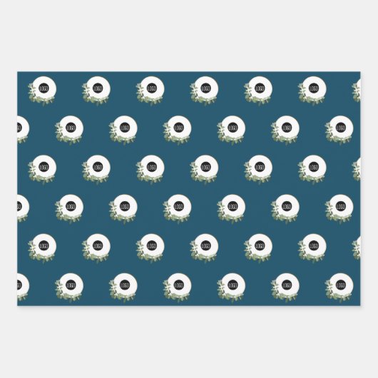 Blue Modern Wreath Custom bedrijf logo Inpakpapier Vel (Voorkant 3)