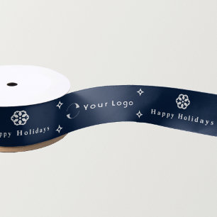 Blue Moderne Kerstmis Business Logo Company Small Satijnen Lint