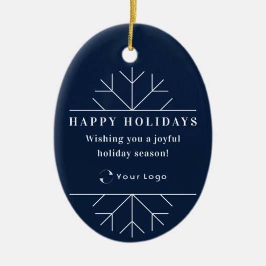 Blue Moderne Kerstmis Business Logo QR-code Chic Keramisch Ornament (Voorkant)