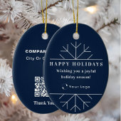 Blue Moderne Kerstmis Business Logo QR-code Chic Keramisch Ornament