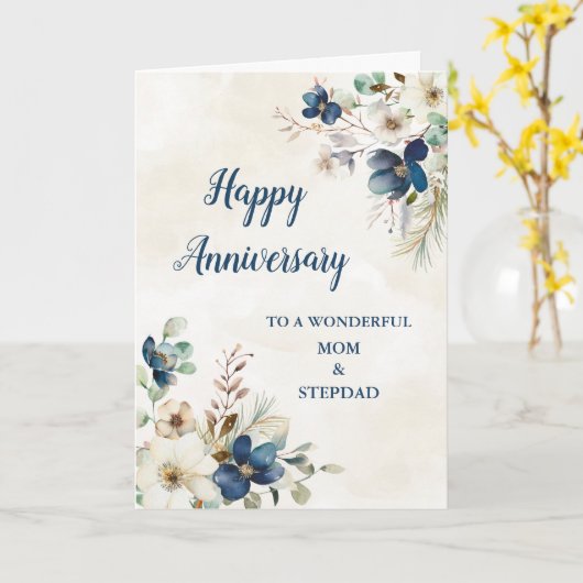 Blue Mom & Stepdad Wedding Jubileum Kaart (Gele Bloem)