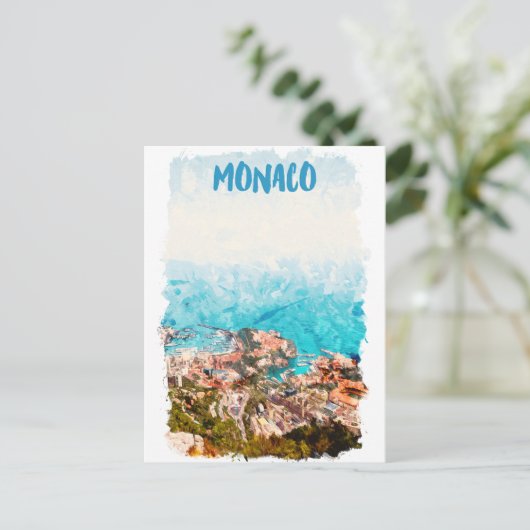 Blue Monaco Ocean Uitzicht Painting Briefkaart (Staand voorkant)