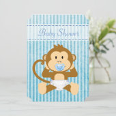 Blue Monkey Baby shower Het Een Jongen Uitnodiging (Staand voorkant)