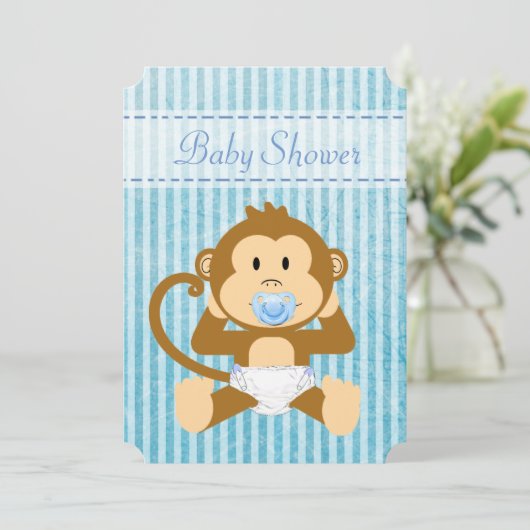 Blue Monkey Baby shower Het Een Jongen Uitnodiging (Staand voorkant)