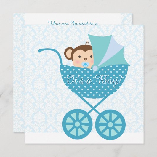 Blue Monkey Baby shower Kaart (Voorkant / Achterkant)