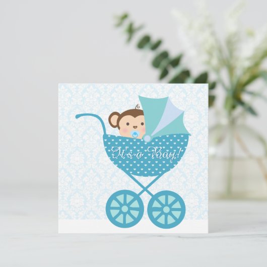 Blue Monkey Baby shower Kaart (Staand voorkant)