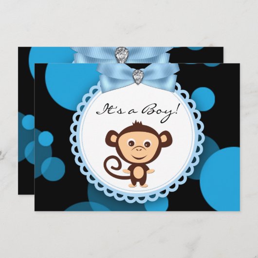 Blue Monkey Baby shower Kaart (Voorkant / Achterkant)