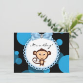 Blue Monkey Baby shower Kaart (Staand voorkant)