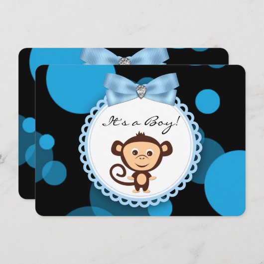 Blue Monkey Baby shower Kaart (Voorkant / Achterkant)