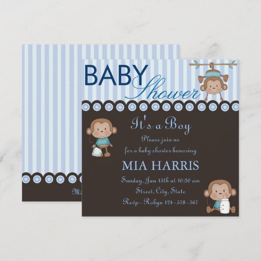Blue Monkey Design Baby shower Kaart (Voorkant / Achterkant)