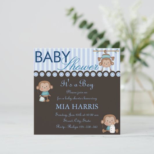 Blue Monkey Design Baby shower Kaart (Staand voorkant)