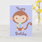 Blue Monkey verjaardag Kaart (Gele Bloem)