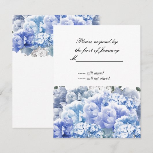 Blue Monochromatic Bouquet of Florals Reply Kaart (Voorkant / Achterkant)