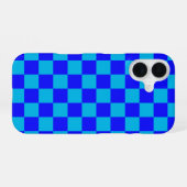 Blue Monochrome Checkerboard Pattern iPhone 16 Hoesje (Achterkant horizontaal)
