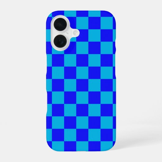 Blue Monochrome Checkerboard Pattern iPhone 16 Hoesje (Achterkant)