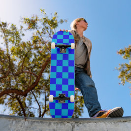 Blue Monochrome Checkerboard Pattern Persoonlijk Skateboard
