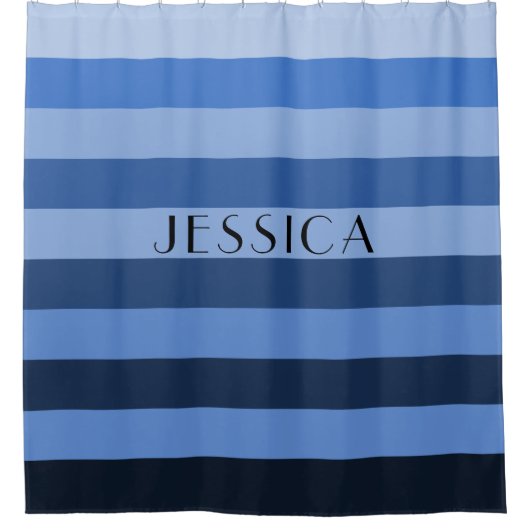 Blue Monochrome striped Pattern Persoonlijke naam Douchegordijn (Voorkant)