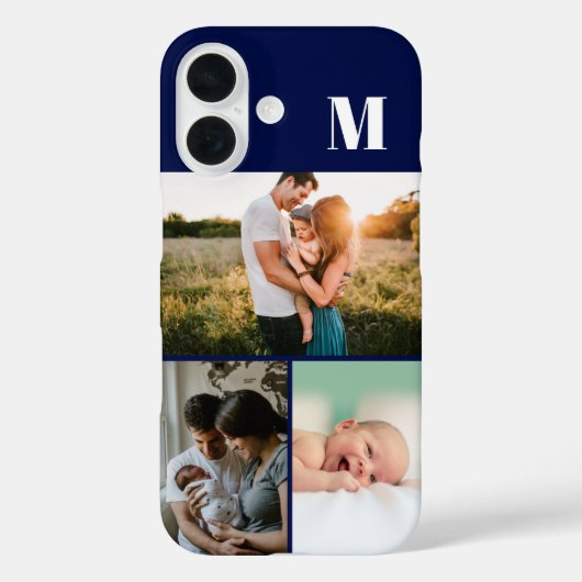 Blue Monogram 3 Photo collage Case-Mate iPhone Case (Achterkant)
