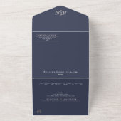 Blue Monogram All in One Wedding Invite Uitnodiging (Buitenkant)