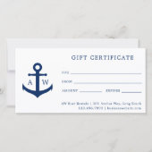Blue Monogram Anchor Business Cadeaubon (Voorkant)