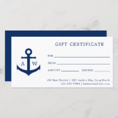 Blue Monogram Anchor Business Cadeaubon (Voorkant / Achterkant)