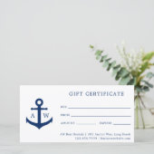 Blue Monogram Anchor Business Cadeaubon (Staand voorkant)