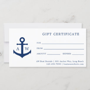 Blue Monogram Anchor Business Cadeaubon