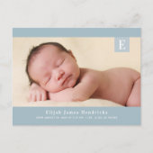 Blue Monogram Baby Boy Foto geboorteaankondiging Briefkaart (Voorkant)