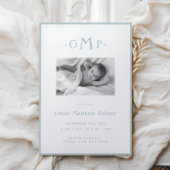 Blue Monogram Boy Baby aangekondigd Aankondiging