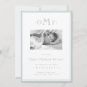 Blue Monogram Boy Baby aangekondigd Aankondiging (Voorkant)