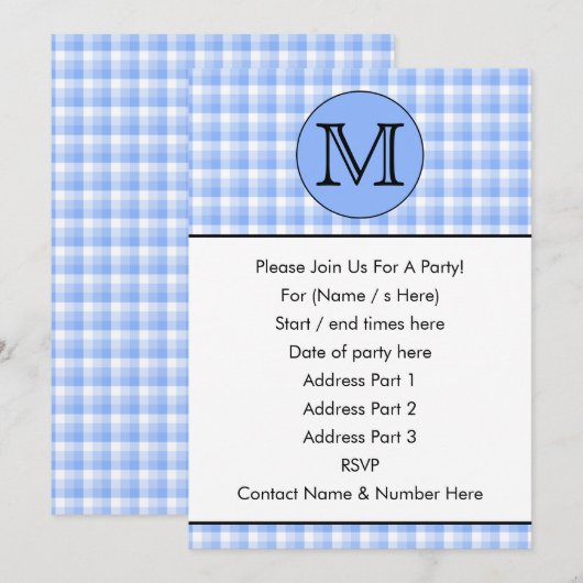 Blue Monogram Check Pattern. Aangepaste brief. Kaart (Voorkant / Achterkant)