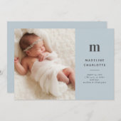 Blue Monogram Classic Baby Boy Foto Birth Aankondiging (Voorkant / Achterkant)