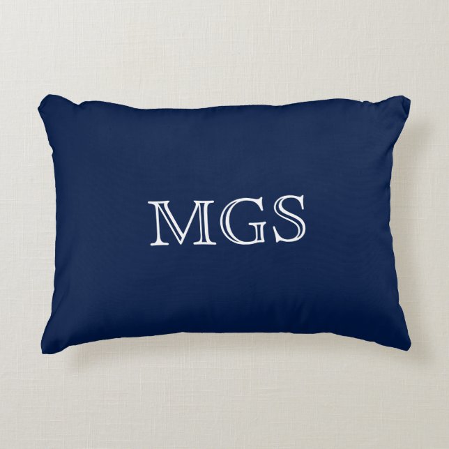 Blue Monogram Cotton Accent Pillow 16 x 12 inch Decoratief Kussen (Voorkant)