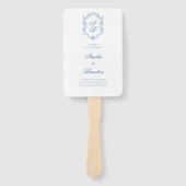 Blue Monogram Crest Formal Script Wedding Program Handwaaier (Voorkant)