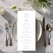 Blue Monogram Crest Wedding Reception Menu Card