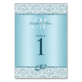 Blue Monogram Damask Glitter Wedding Kaart (Achterkant)