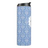 Blue Monogram Damask Pattern Thermal Tumbler Thermosbeker (Gedraaid links)