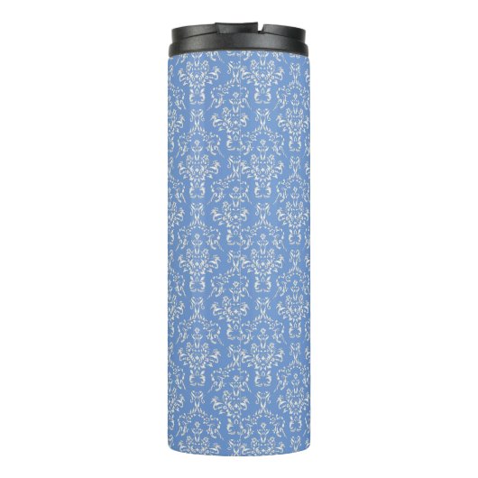 Blue Monogram Damask Pattern Thermal Tumbler Thermosbeker (Achterkant)