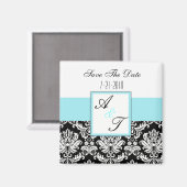 Blue Monogram Damask Wedding Magnet (Voorkant / Achterkant)