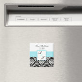 Blue Monogram Damask Wedding Magnet (Insitu (Vaatwasser))